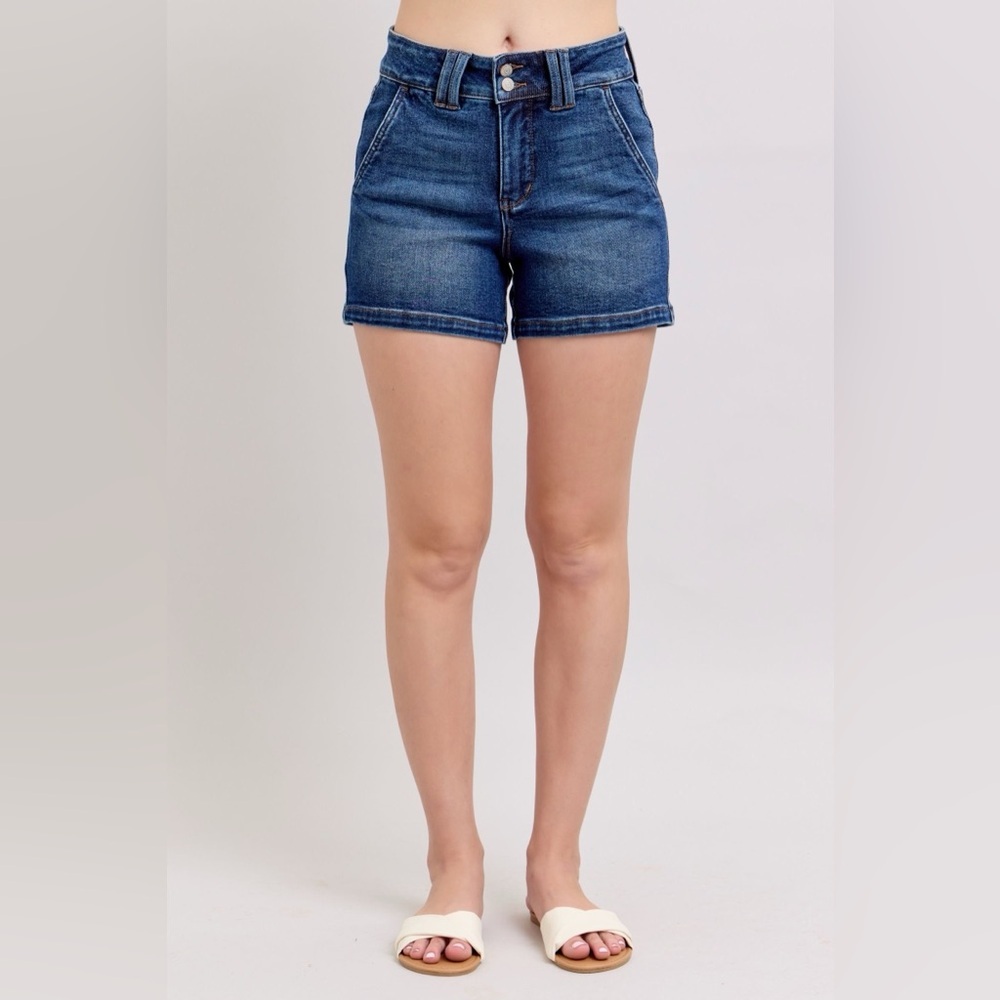 Judy Blue Double Button Waistband Denim Blue Jean Shorts​